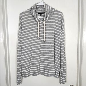 Banana Republic Women's M Sweater/Sweatshirt Top Gray+White Drawstring Cowl Neck